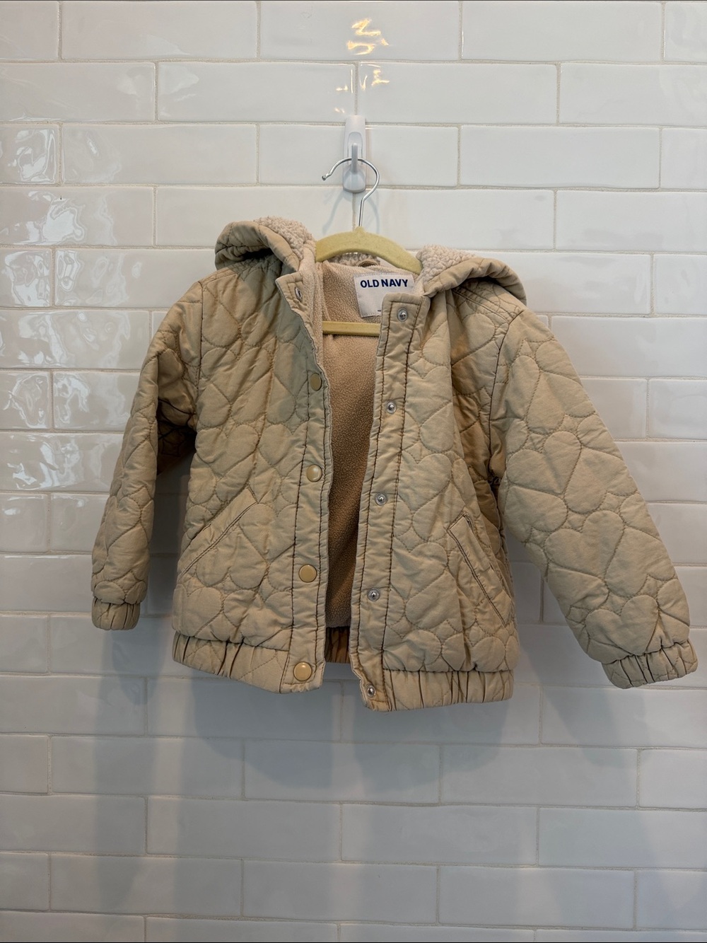 Old Navy Kids Quilted Hooded Puffer Jacket in Light Beige